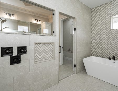 Inside of the large walk-in shower with at least two shower heads - New Construction Homes