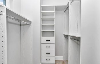 Custom closet shelving in the Master Bedroom Walk In Closet - home designs with mother in law suites